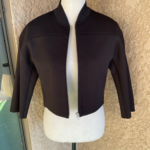 T By Alexander Wang Cropped Neoprene Black Bomber Jacket Size Small - Picture 3 of 8